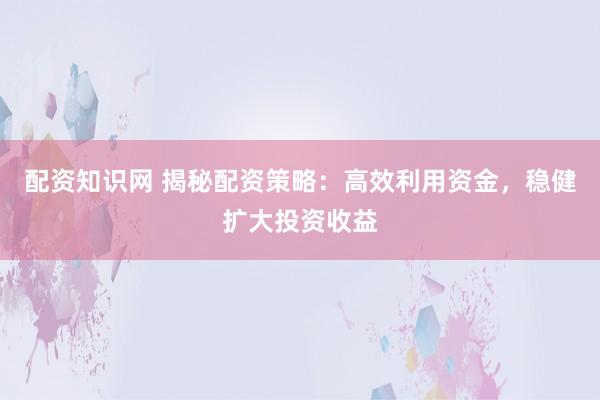 配资知识网 揭秘配资策略：高效利用资金，稳健扩大投资收益